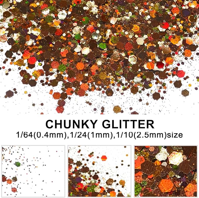 Coffee - Brown Holographic Craft Glitter - 2oz Glitter Shaker Bright Colorful Mix Chunky Body Glitter Bulk - 24 Colors in Shaker, Cosmetic Grade Glitter - EBLB406