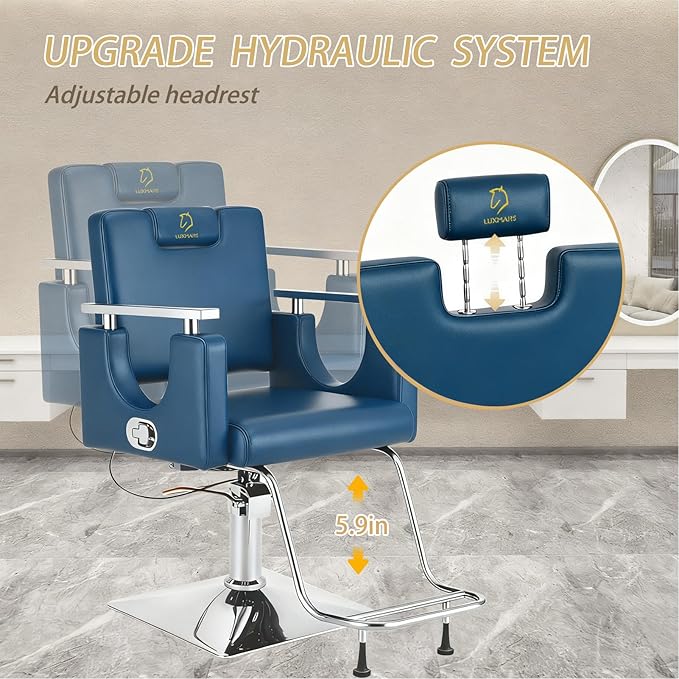 Heavy Duty Barber Chair, 360° Swivel Reclining Salon Chair for Hair Stylist, Height Adjustable Hydraulic Hairdressing Chair with Footrest for Barber Shop, Beauty Salon, Hairdressers
