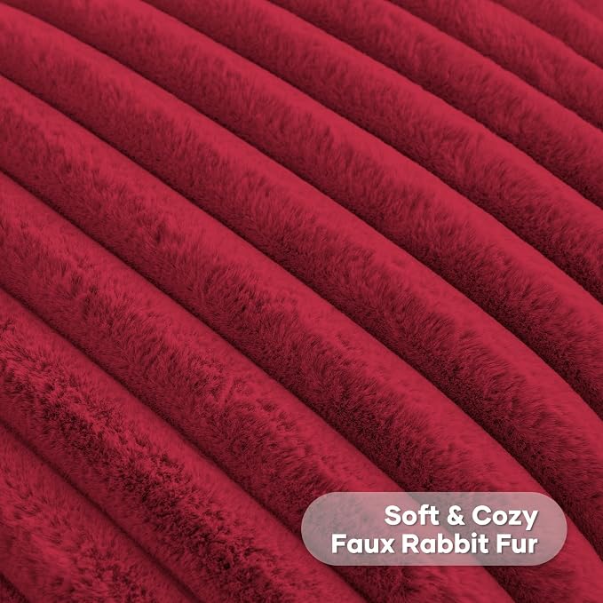 FUTEI Pack of 2 Faux Fur Throw Pillow Covers 16x16 Inch, Retro Red | Fluffy Faux Rabbit Fur Front/Premium Velvet Back,Hidden Zipper,Machine Washable,Non-Shedding,Colorfast,Insert Not Included.