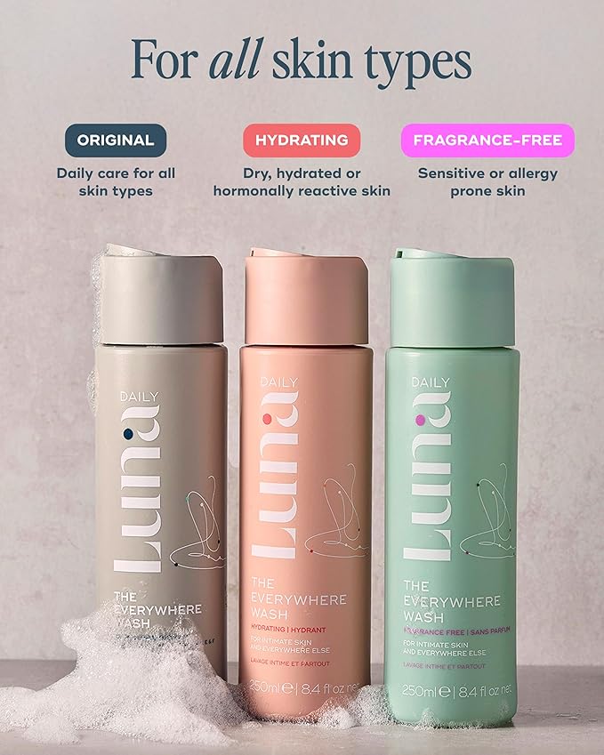 Luna Daily Hydrating Feminine Wash, Soft Cotten Scent | pH-Balanced Body Wash for Sensitive Skin | Moisturizing Daily Cleanser with Soothing Aloe for Daily Relief | Gentle & Pregnancy-Safe, 250ml