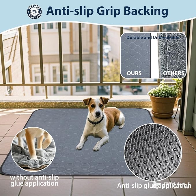 Bunlitent Reusable Puppy Pads 48" x 65", 3 Pack, Grey, Whelping pad | Reusable, Fast Absorbent, Waterproof, Non-Slip, For Whelping, Training, Incontinence & Potty