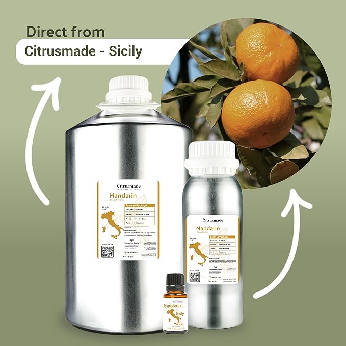 Pure Mandarin Essential Oils - Direct from Citrusmade Italy for Diffusers, Aromatherapy, Home Fragrance & Bath - Natural Aceite de Mandarina for Massage (22lbs)