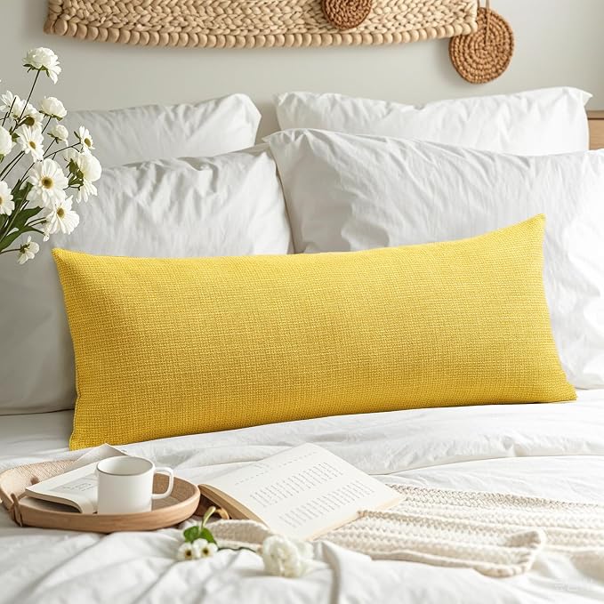 OTOSTAR Linen Throw Pillow Cover Set of 1 Decorative Long Lumbar Pillowcase Rectangle Cushion Cover 14x36 Inch for Home Decor Sofa Bedroom Car 35 x 90CM Yellow