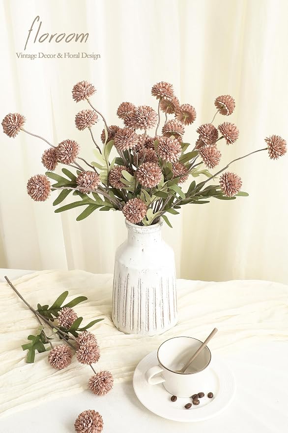 6pcs Light Taupe Faux Silk Mums Artificial Flowers, Bulk Fake Small Mini Chrysanthemums with Stems for DIY Wedding Centerpieces Floral Arrangements Vase Fillers Home Decorations