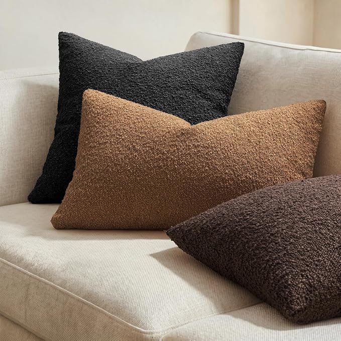MIULEE 20x20 Decorative Lumbar Boucle Couch Pillow Covers Sudan Brown | Set of 2 Textured Neutral Throw Pillow Covers, Accent Solid Pillowcases, Sofa Living Room Home Decor