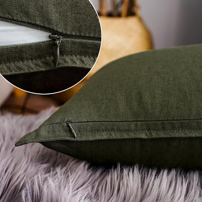 Jeanerlor Solid Cotton Linen Decoration Toss Throw Pillow Sham Cushion Case Special Pillow Cover Delicate Decorative Pillowcase for Bed/Chair/Couch, 18"x18"(45 x 45cm), Olive Green