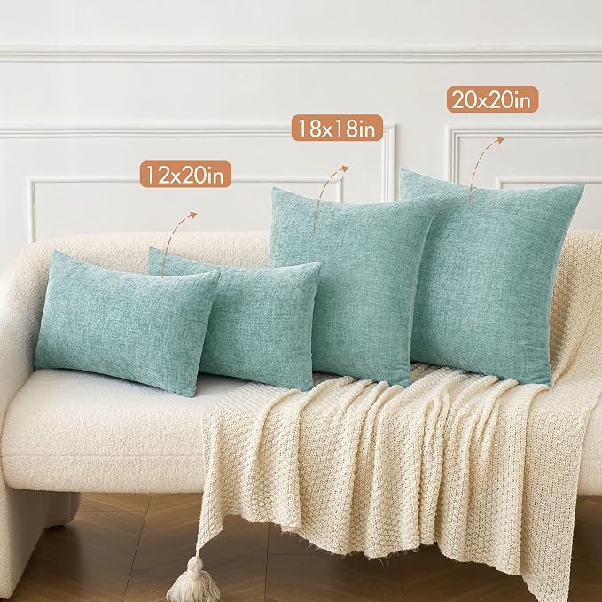 MIULEE Soft Chenille Throw Pillow Covers Aqua Green 20x20 Inch Pack of 2 | Modern Home Decor, Classic Decorative Pillows, Solid Dyed Cases, Boho Couch Cushion Covers for Sofa Bed Living Room