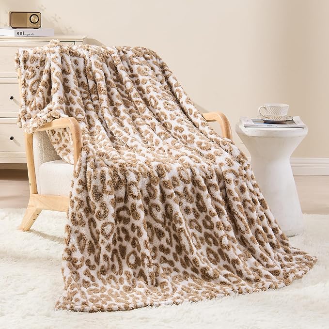 Fluffy Blanket Cheetah Print Blanket Twin Blankets for Bed Couch - 60"x80", Brown