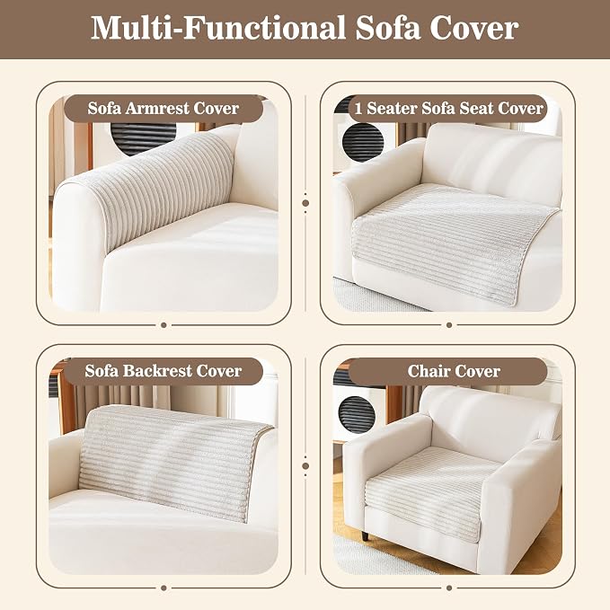 MYSKY HOME 100% Waterproof Couch Cover, Chair Cover for Dogs Washable, Non Slip Couch Headrest Covers Pet Friendly, Thick Soft Sofa Slipcovers Cushion Protector Dog Bed Cover, Oat, 35"x35"