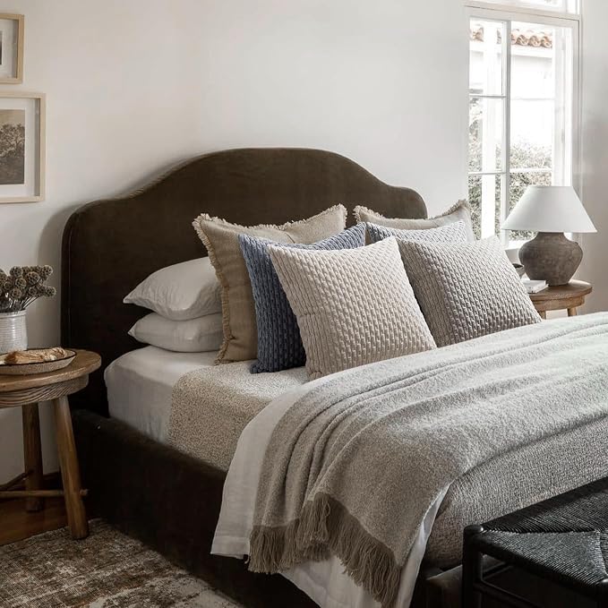 Softalker Corduroy Decorative Throw Pillow Covers 20x20, 4 Pack, Grey/Beige | Soft Boho Striped Pillow Cases, Couch Fluffy Cushion Covers for Farmhouse Home Decor Bed Living Room