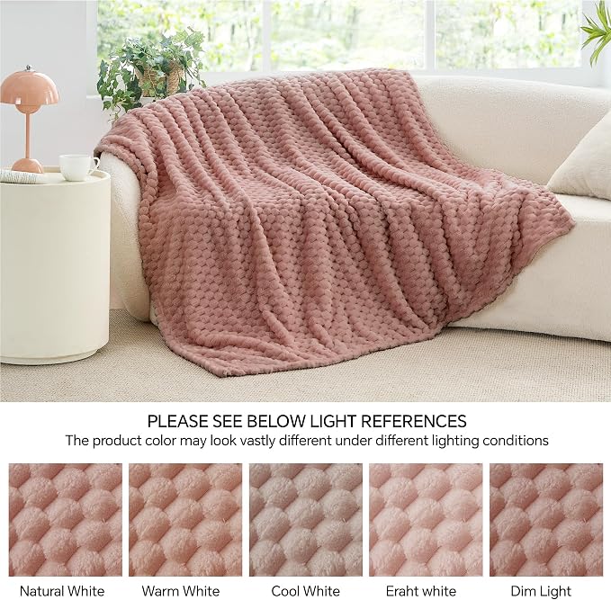 BEDELITE Dusty Pink Throw Blanket for Couch, Soft Gifts for Women, 50 * 60 | 3D Jacquard Decorative Fleece Blanket, Super Soft Plush Throws, Cute Birthday Gift for Women & Men, Suitable for All Seasons
