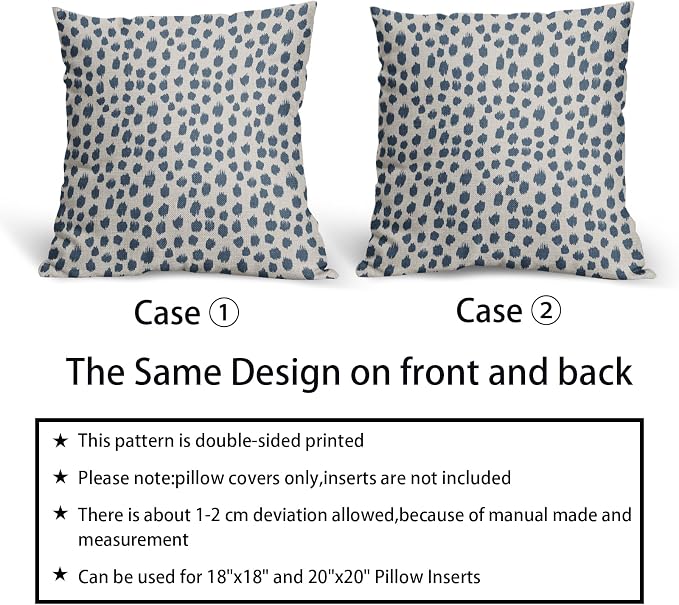Dusty Blue Cream Pillow Covers 16x16 Set of 2 Boho Design Polka Dot Throw Pillows Modern Brush Strokes Print Decorative Outdoor Pillowcase Square Cushion Cover Linen Pillow Case for Sofa Couch Bed