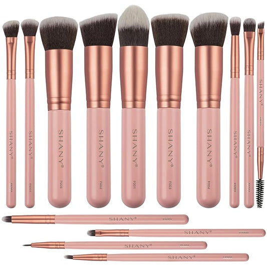 SHANY14 Piece Makeup Brush Set – Elite Cosmetics Brush Collection - Complete Kabuki, Eyes, Face, powder, foundation Makeup Brush Set - Bubble Gum