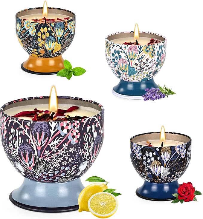 Scented Candles Gift Set of 4，Aromatherapy Candle, Aromatherapy Non Toxic Candle，Natural Soy Wax Portable Travel Tin Candle, Birthday Gifts, Gifts for Ladies/Gentleme