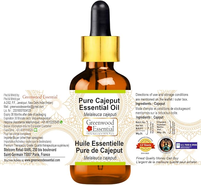 Greenwood Essential Pure Cajeput Essential Oil (Melaleuca cajeputi) with Glass Dropper Steam Distilled 100ml (3.38 oz)