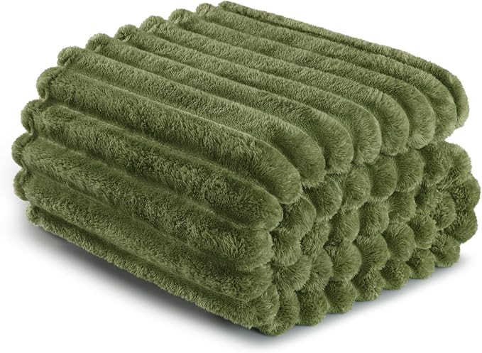 Exclusivo Mezcla Striped Fleece Throw Blanket for Couch, Sofa, Bed, 50"x60" | Soft Breathable Cozy Bed Blankets, Lightweight Plush Fluffy Fuzzy Jacquard Decorative Blankets