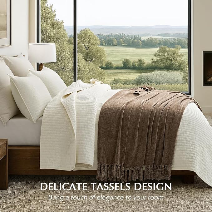 Chenille Knit Throw Blanket for Couch, 50"x60", Mocha Brown | Cozy Plush Fuzzy Knittd Throw with Tassels, Lightweight, Decorative, Farmhouse Decor, Ideal for Bed Sofa Gift, All Seasons