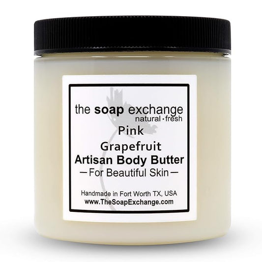 The Soap Exchange Body Butter - Pink Grapefruit Scent - Hand Crafted 4 fl oz / 120 ml Natural Artisan Skin Care, Shea Butter, Aloe Vera, Nourish, Moisturize, & Protect. Made in the USA.