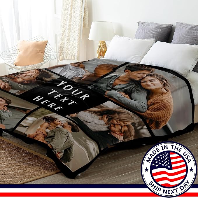 Ship Next Day, Custom Blanket with Picture Customized Photo Blankets Customize, Customizable Blanket, Personalized Christmas Funny Gifts for Couple, Girlfriend, Boyfriend, Mom, Dad, Wife, Husband