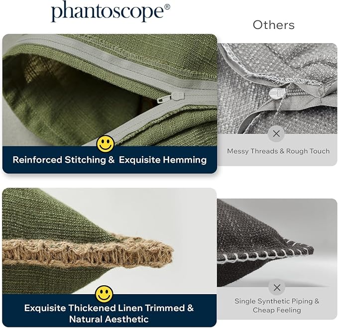 Phantoscope Farmhouse Lumbar Pillow Cover 12x20, Outdoor Burlap Decorative Cushion Case with Jute Trim for Couch, Patio, Bedroom, Flax Gray