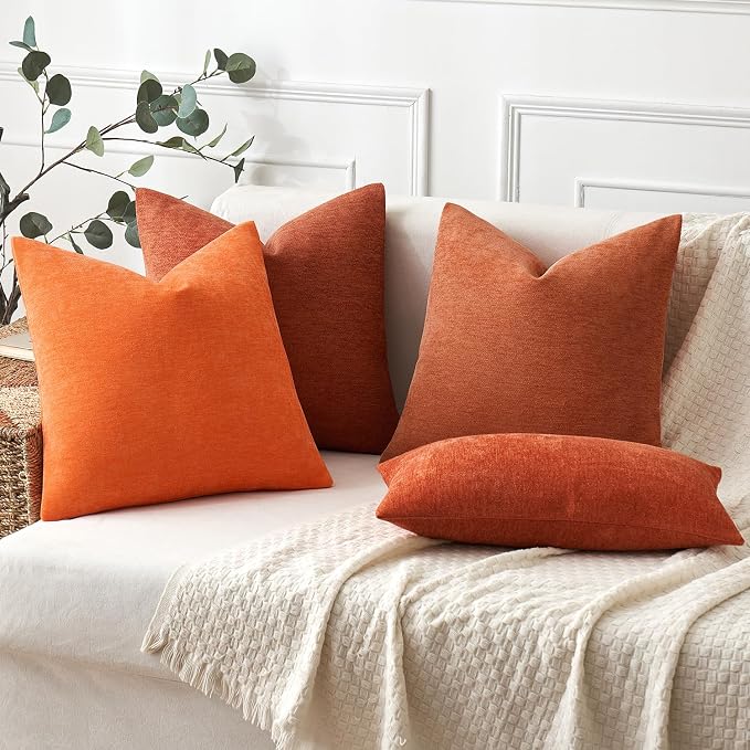 MIULEE Pack of 2 Rust Decorative Fall Pillow Covers 20x20 Inch | Soft Chenille Couch Autumn Throw Pillows Farmhouse Cushion Covers for Home Decor Sofa Bedroom Living Room