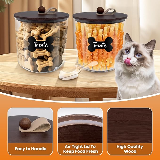 HOYTAMDAR 2 Pack Airtight Dog Treat Containers Bamboo Lids, Dog Treat Jars
