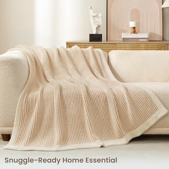Snuggle Sac Fluffy Bedding Blanket Twin Size, Soft Luxurious Knit Throws, Fuzzy Microfiber Blankets for Couch, Sofa, Bed, Cream Beige, 60x80 inches