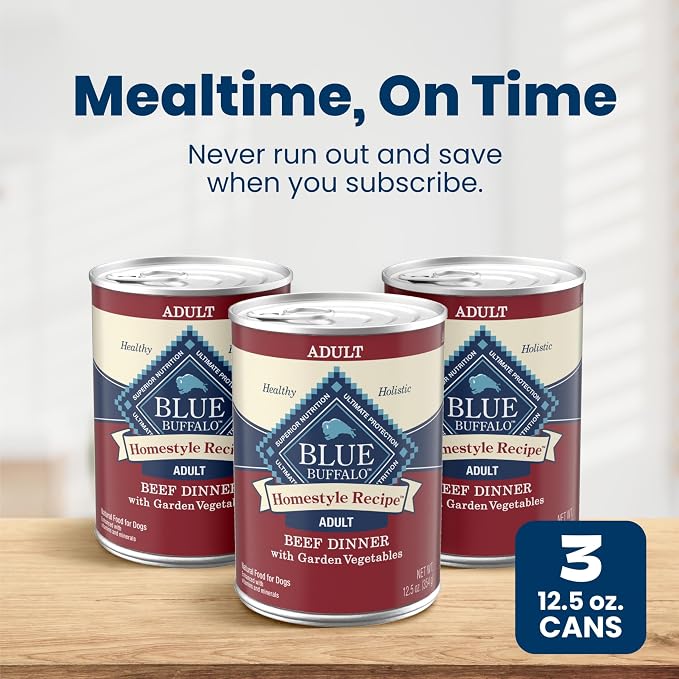 Blue Buffalo Homestyle Recipe Beef Adult Wet Dog Food, 12.5 oz, 3 ct | Beef Dinner with Garden Vegetables, No Chicken By-Product, Corn, Wheat, or Soy