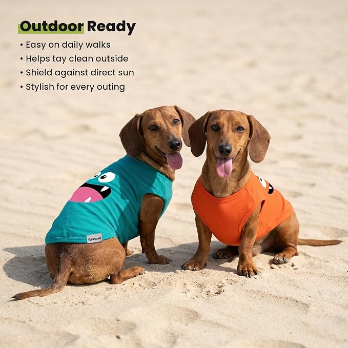 Fitwarm 3 Pack Monster Dog Shirt, Lightweight Funny Dog Tshirt, Summer Clothes for Small Dogs Boy Girl, Pet Outfit, Orange, Green, Teal, XL