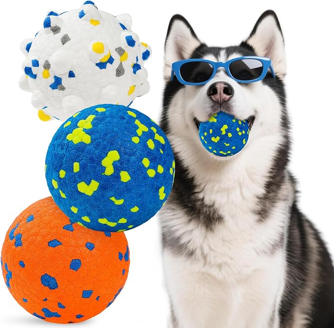 HIPPIH Indestructible Squeaky Dog Toys, Blue+Orange+White, 3inch+2.95inch
