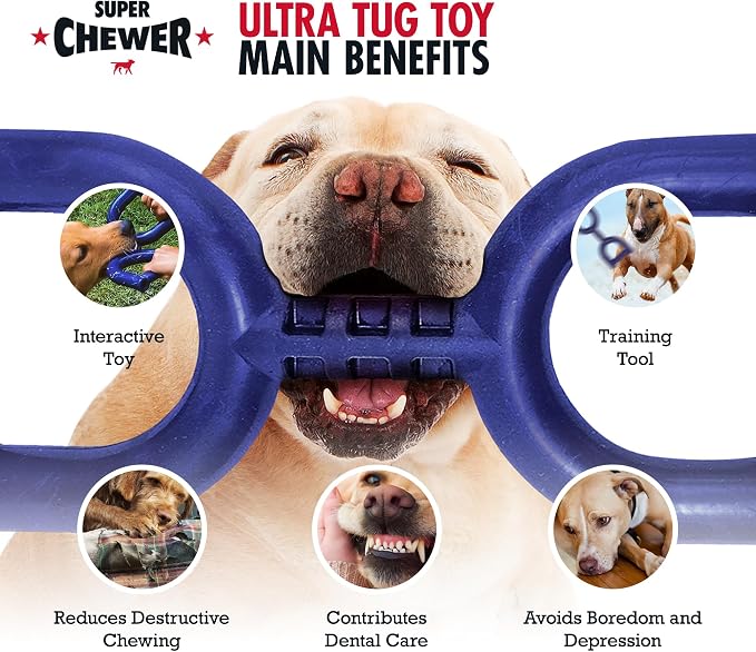 SuperChewer Tough Tug Pull Toy | Lifetime Replacement | Strong Natural Rubber | Interactive Tug-of-War Toy for Dogs | Ultra Durable Chew Toys for Aggressive Chewers | For Medium & Large Breeds