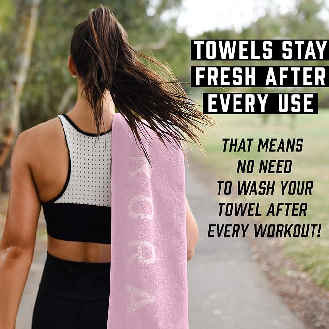 Pink Gym Towel for Women - Organic Cotton Silver Infused Sweat Towel, 500 GSM, 31.5"x15.75" - Soft Absorbent Workout Towel for Gym Yoga Spin and Pilates, Exercise Towel