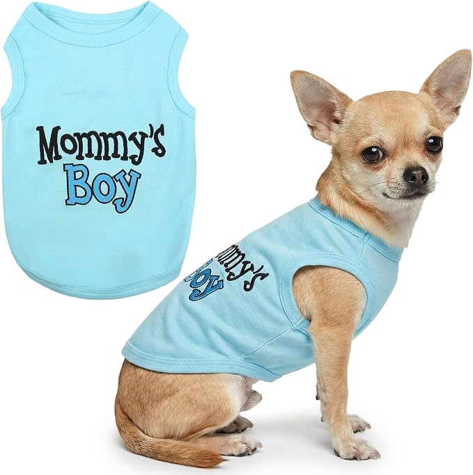 Parisian Pet Dog Shirt Mommy’s Boy Pet Shirt – 100% Cotton Shirts for Large Dogs – Blue Sleeveless Puppy Clothes – Lightweight and Breathable Dog Apparel – Boy Dogs Clothes - Stretchy Dog Shirt
