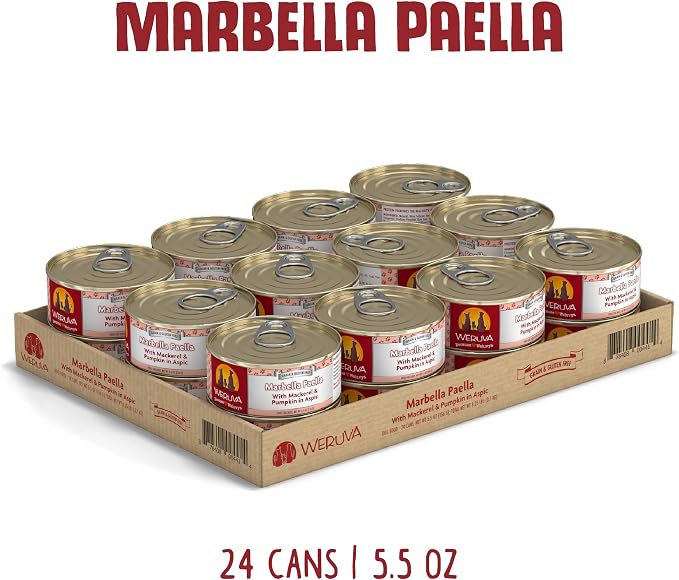 Weruva Classic Dog Food, Marbella Paella with Mackerel & Pumpkin in Aspic, 5.5Oz Can (Pack of 24)