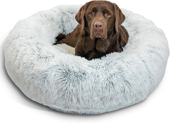 Best Friends by Sheri Original Calming Donut Dog Bed, Frost Gray, Large 36" | Machine-Washable Cover, Shag Faux Fur, Orthopedic Support, Sense of Security, Water-Resistant Base, Large Dogs Up to 100 lbs