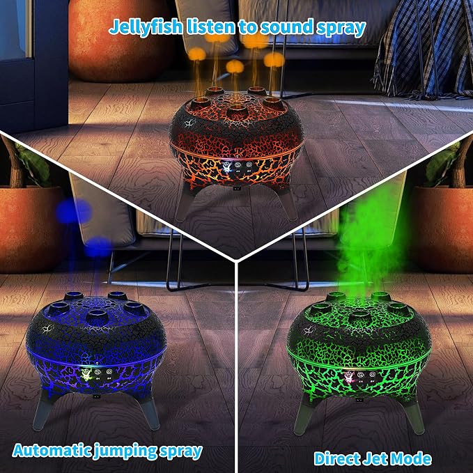 BOHOFAM Jellyfish Essential Oil Diffuser 250ML,Aroma Diffuser Hears Sound to Spray Dancing Jellyfish Mist,7 Colorful Lights, 4 * 10ML Hotel Collection Diffuser Oils Scents for Home Bedroom(Black)