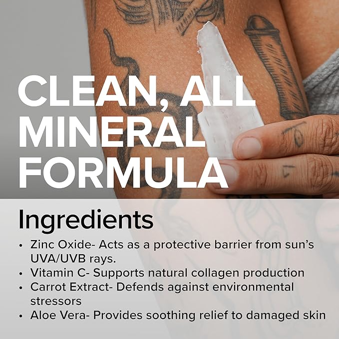 Defend Tattoo Sunscreen- SPF 30 100mL Tube- Mineral Sunscreen Lotion - Tattoo Fade Protection and Moisturizer, Anti-Aging Formula