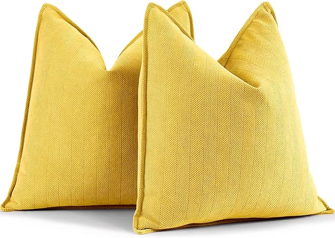 Yellow Pillow Covers 22x22 Set of 2 Chenille Throw Pillow Covers with Elegant Design Soft and Luxurious Decorative Throw Pillows for Couch, Bed, and Home Decor