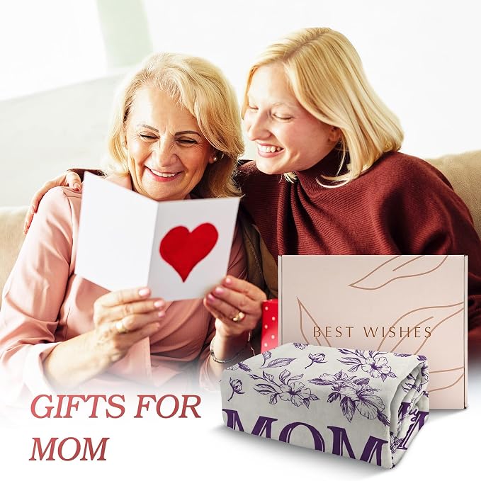 Gifts for Mom, Mom Birthday Gifts from Daughter Son, To My Mom Blanket | I Love You Mom Gifts for Birthday, Christmas, Mothers Day, Blanket for Mom with Hibiscus Flowers Print, 60" x 50", Purple