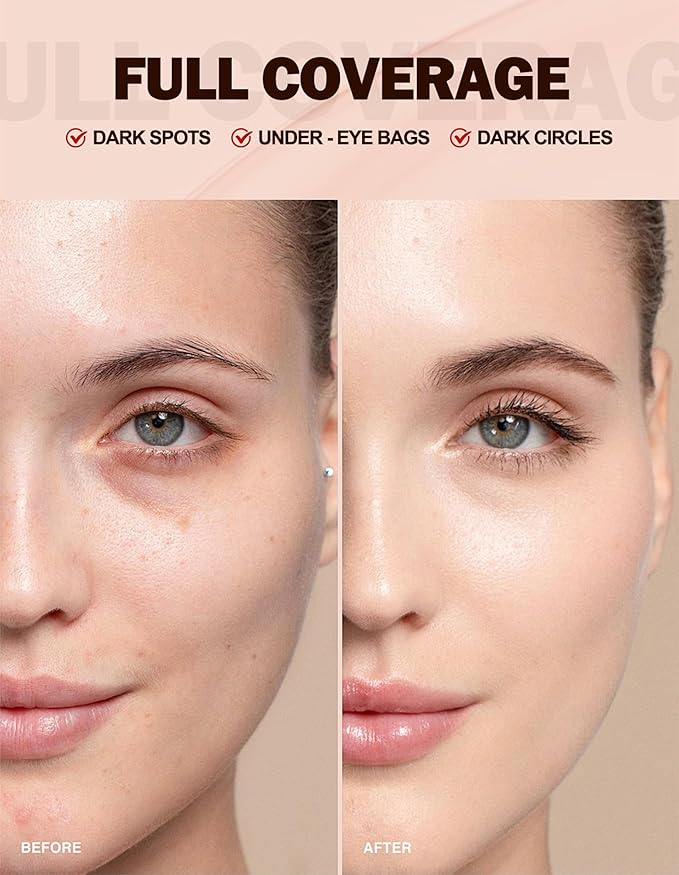 Erinde Under Eye Full Coverage Concealer, Color Corrector for Dark Circles, Fine Lines, Redness & Discoloration, Waterproof Natural Finish Dark Circles Under Eye Concealer, 01 Light