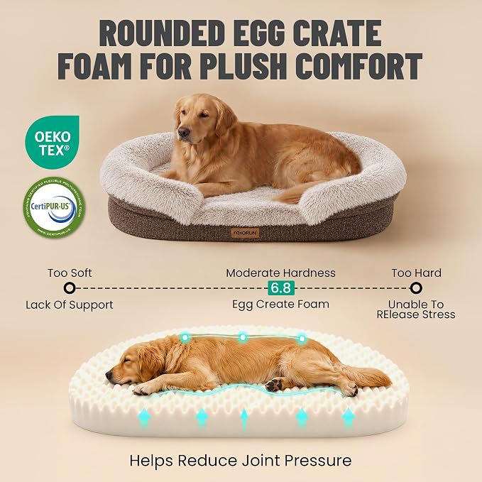 Fluffy Orthopedic Dog Beds Large Sized Dog, 40" Bolster Sofa Bed | Soft plush faux fur,lowered entry,washable cover,waterproof liner,claming dog couch for x-large dogs,supportive bolster