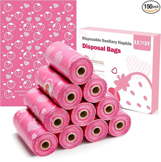 150Pcs Sanitary Napkin Disposal Bags, Luxiv Pink Disposable Sanitary Bag Personal Care Disposal for Tampons Trash Bag, Disposable Mini Bags for Women Privacy Handling Bag Diaper Sack