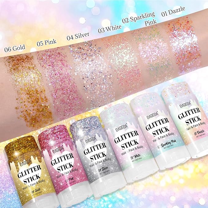 DAGEDA Pink Body Glitter Stick,Sparkly Face Glitter Makeup,Holographic Hair Glitters Mermaid Makeup Rave Outfits for Women, Shimmer Face Paint Stick Singer Concert Accessories