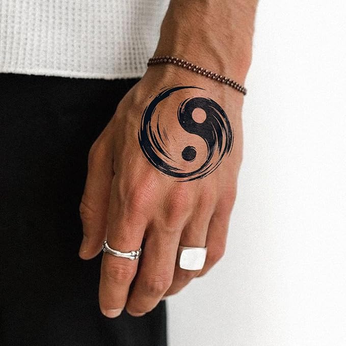 Semi Permanent Tattoo, 2 sheets Bagua Diagram Temporary Fake Tattoos For Men Arm Hand Neck,Lotus For Adults Boys,Realistic, Waterproof and Non-Reflective,Minimalist Design, Last 2 Weeks