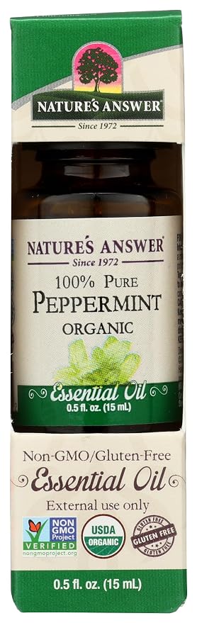 Nature’s Answer USDA Organic Peppermint Essential Oil, 100% Pure | Natural Aromatherapy Oil for Diffuser/Humidifier, Steam Distilled 0.5 fl oz. (15ml) | Made in USA