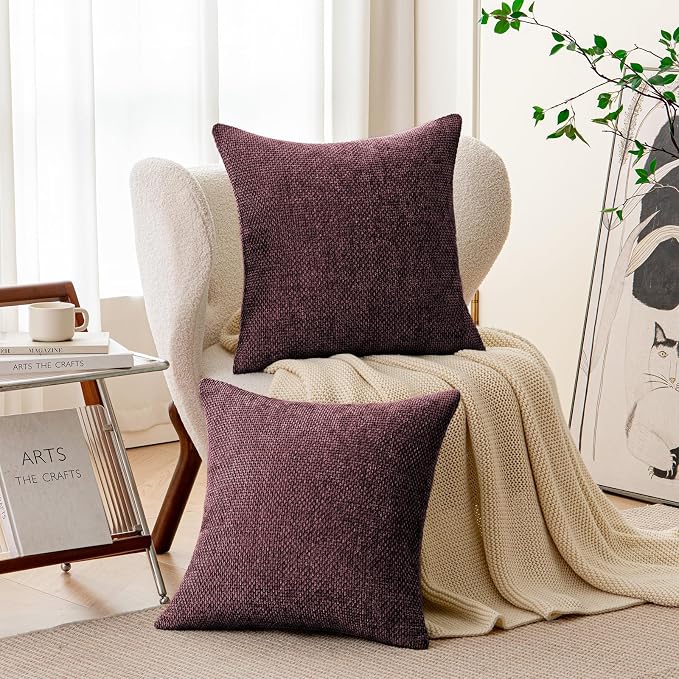a moment Christmas Wine Red Chenille Throw Pillow Covers 24x24 Inch Pack of 2 Modern Decorative Throw Pillow Cases Farmhouse Cross Covers Home Decor for Sofa Bedroom Living Room