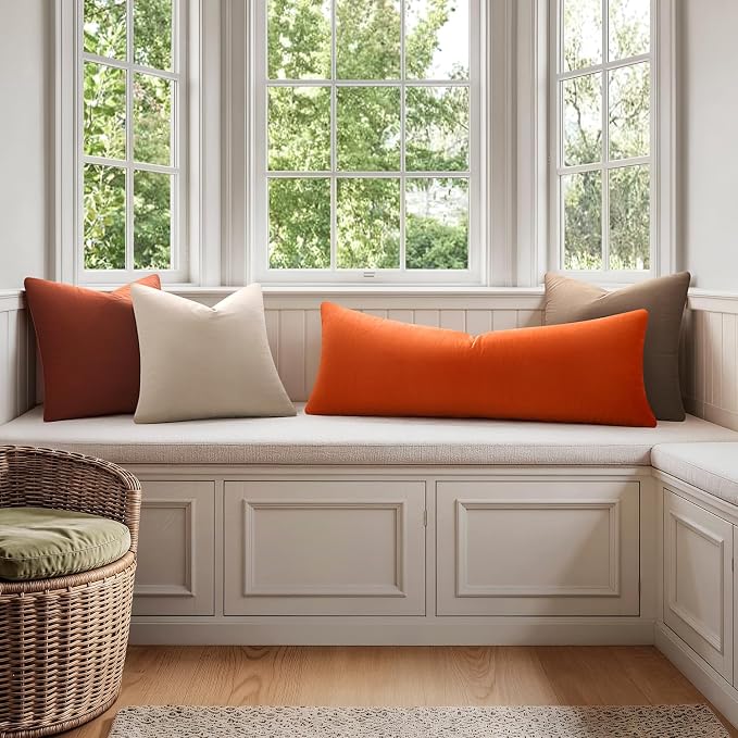 Throw Pillow Covers Lumbar 14x36 Inch Velvet Pillow Covers, Soft Decorative Orange Pack of 1 Long Pillow Case for Couch Cushion Chair Sofa Bed Living Room, Home Boho Decor