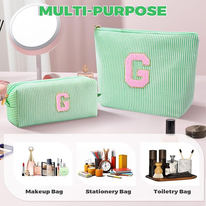 Personalized Makeup Bag for Women Girls - Fashion Cosmetic Bag Trendy Travel Toiletry Bag with Initials Letter - Teen Gifts - Green,G