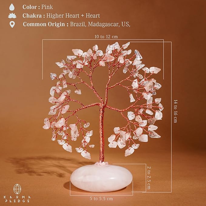 Rose Quartz Crystal Tree of Life Birthday Gifts for Women Mom Sister Friends, Feng Shui Chakra Tree for Positive Energy, Good Luck, Money, Reiki Healing, Aesthetic Home Office Desk Room Table Decor