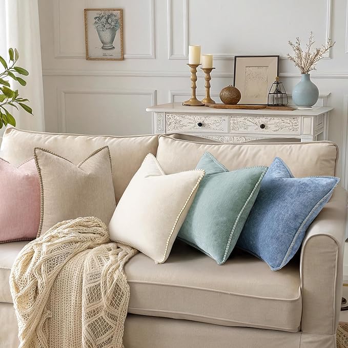decorUhome Soft Chenille Throw Pillow Covers 20x20 Set of 2 Aqua Haze | Fall Textured Decorative Throw Pillow Cases Stitched Edge Modern Farmhouse Luxury Boho Velvet for Couch Sofa Bed Home Decor